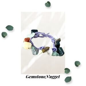 Gemstone Nugget Bracelet - Multi Charm - Purple Waxed Woven Cord